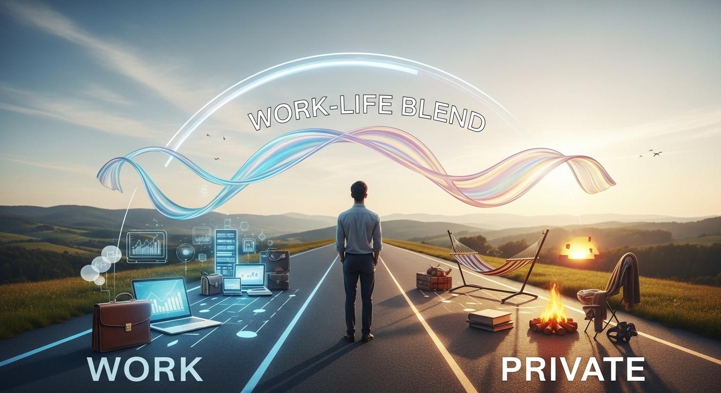 ワークライフバランスからブレンドへ移行する働き方を示すイメージ。