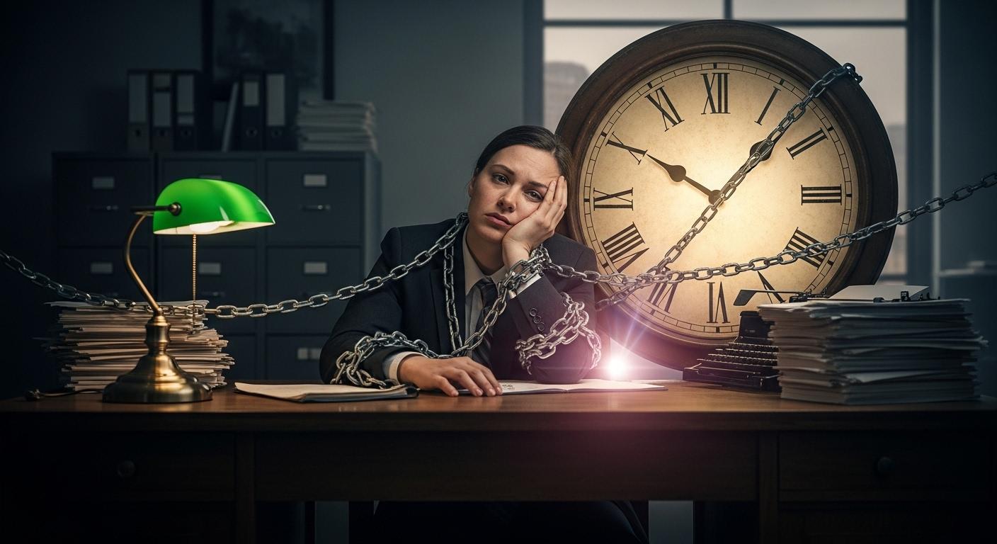 仕事とプライベートの単調な義務感に縛られている人のイメージ。