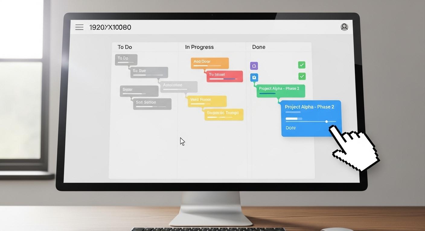 タスク管理ボードで仕事のタスクを完了させている画像。