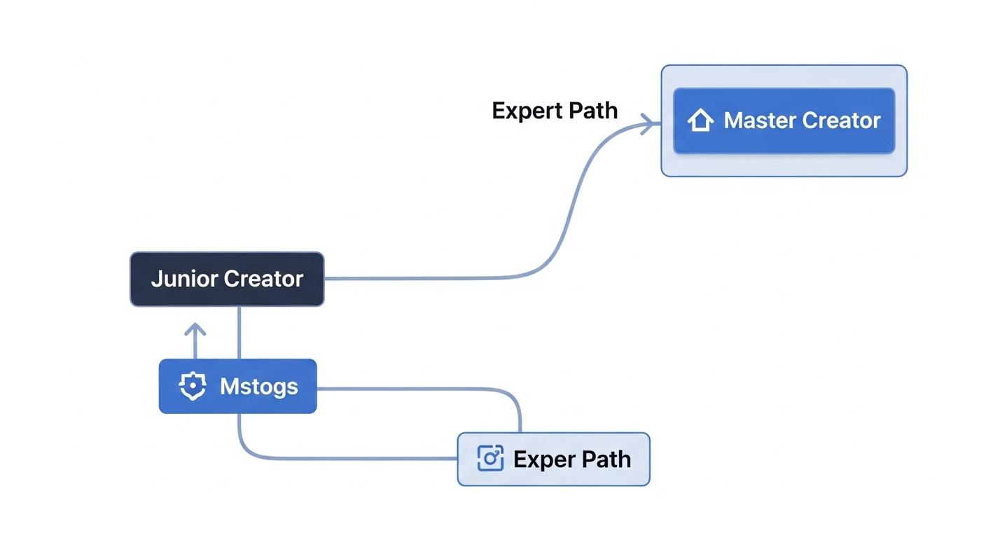クリエイティブ職のキャリアパスを専門職と管理職に分けたY字型モデル。