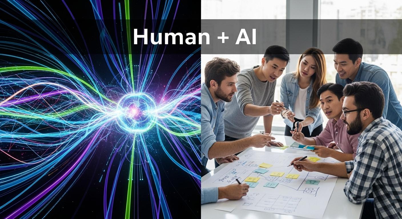 AIと人間の創造性の相乗効果を示すビジュアル。