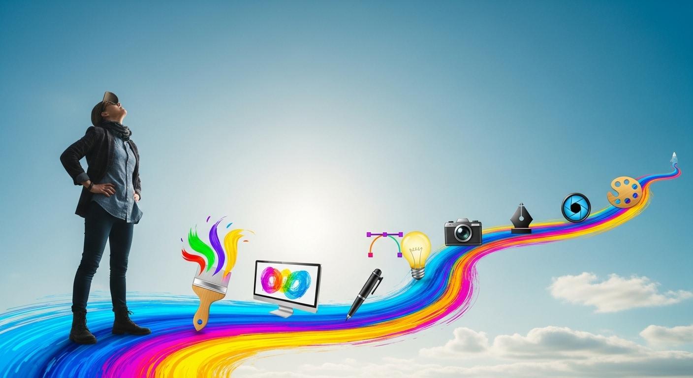グラフィックデザイナーへのキャリアの旅立ちを象徴するイラスト