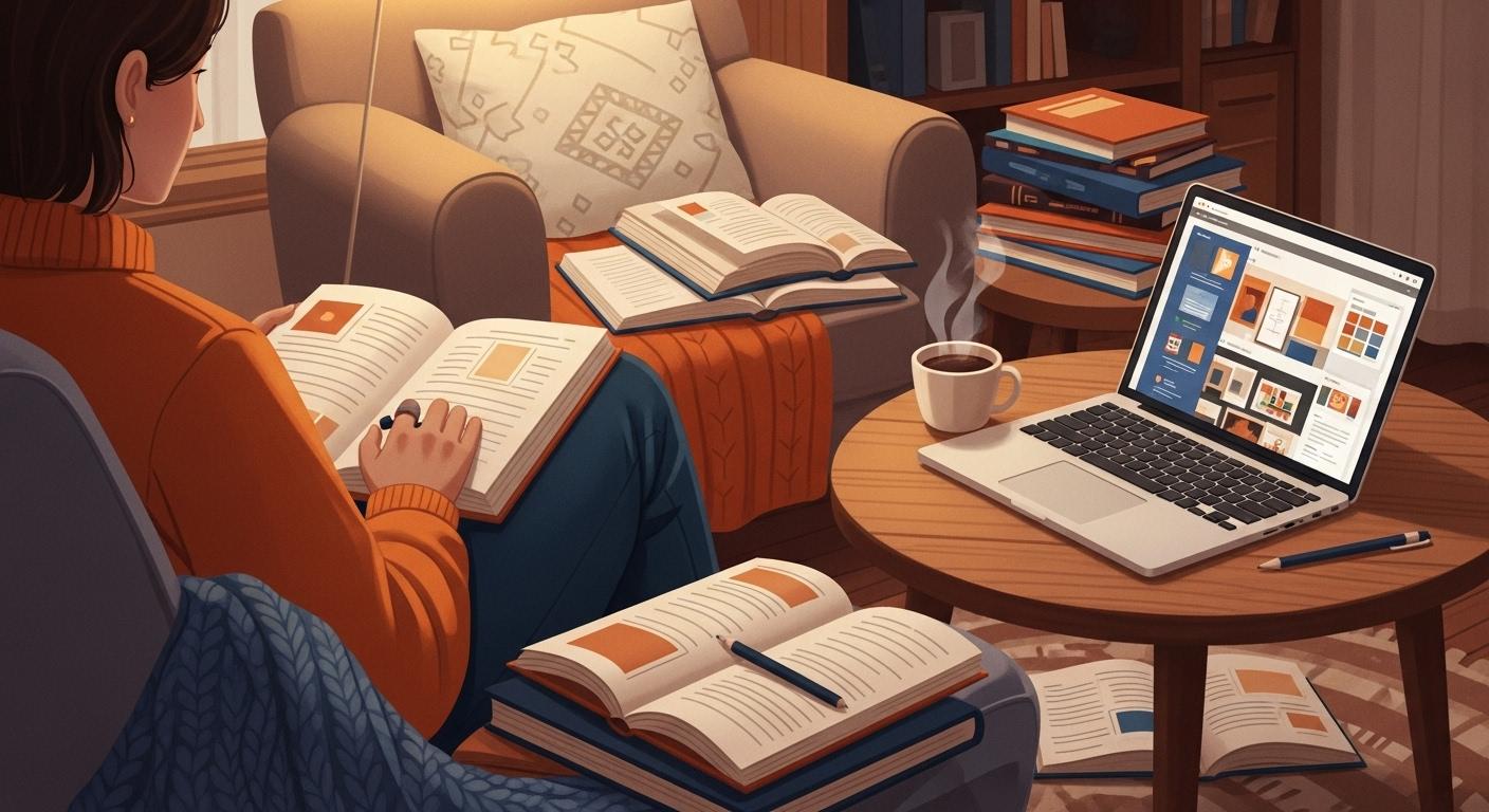 自宅で独学するグラフィックデザイナー志望者のイラスト