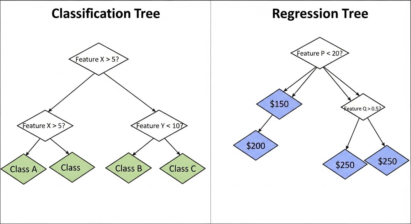 分類木と回帰木の違いを比較した図