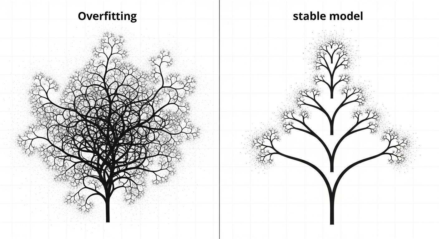 決定木分析のデメリット「過学習」のイメージ図