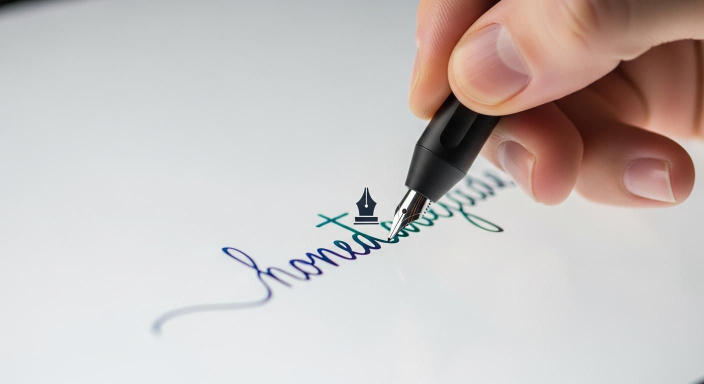 真っ白なブログ編集画面に最初の記事のタイトルを書き始める手のイラスト。