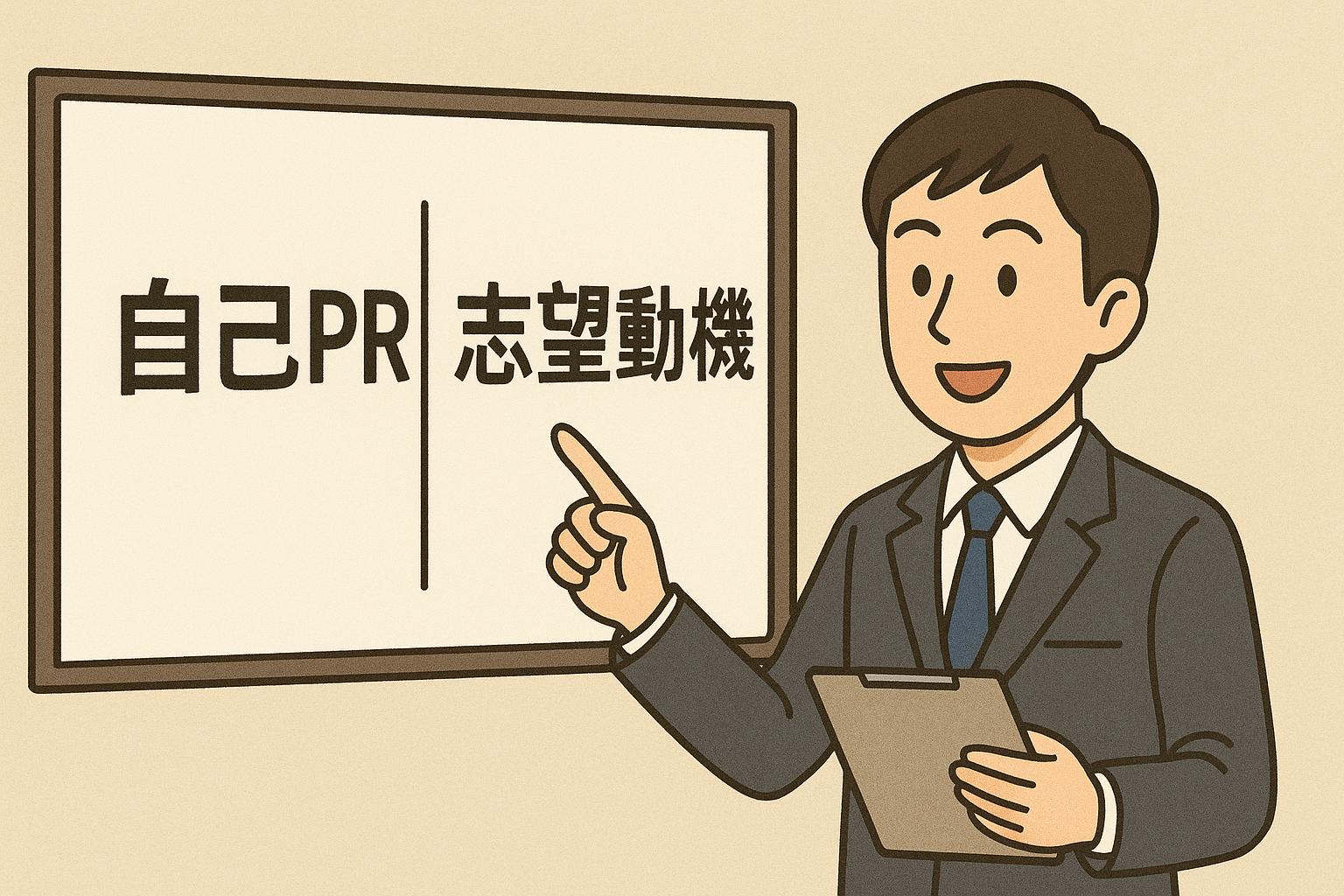 自己PRと志望動機の書き分け方を解説するイラスト。