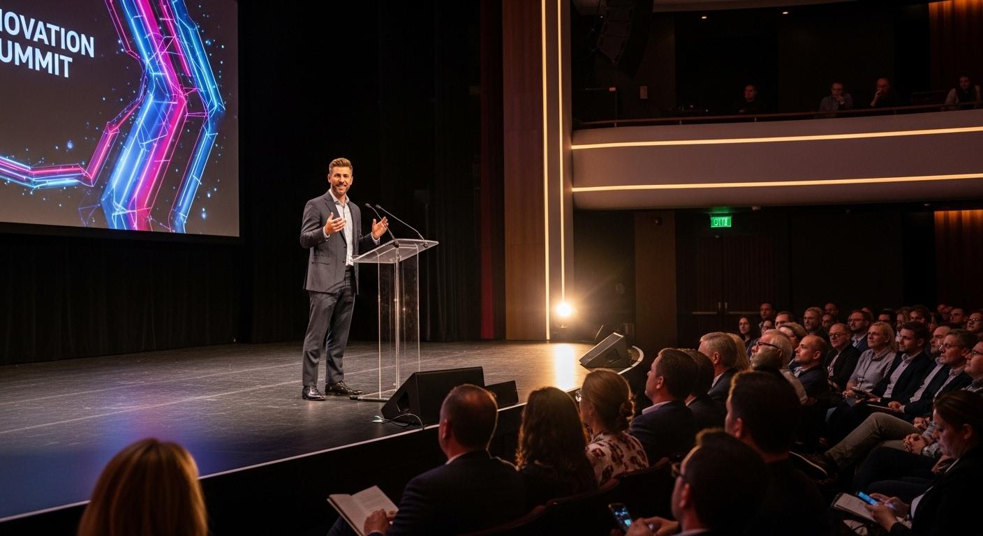 人前で自信を持って話す人物のイラスト