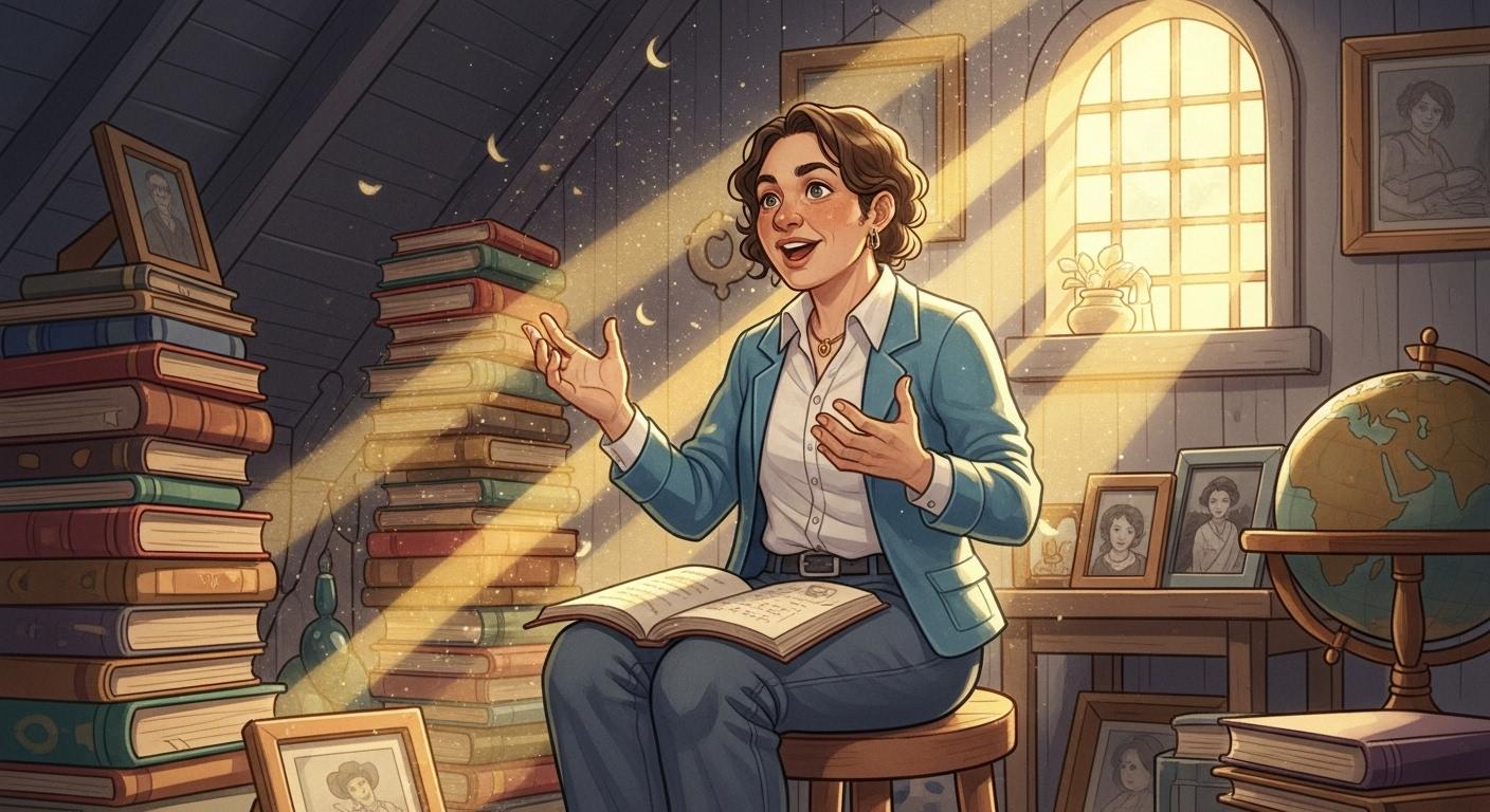 情熱的に自分のエピソードを語る人物のイラスト。