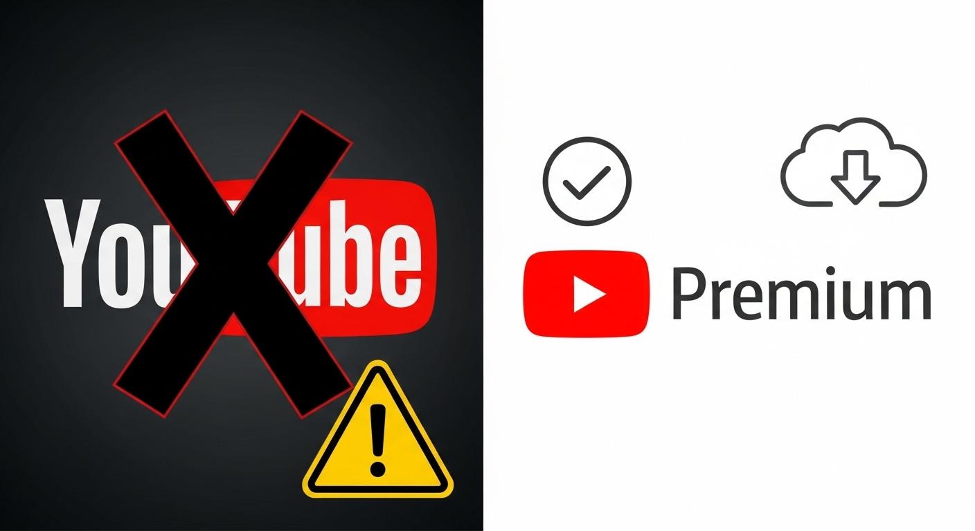 YouTubeダウンロードの違法性とYouTube Premiumによる安全なオフライン保存機能の比較