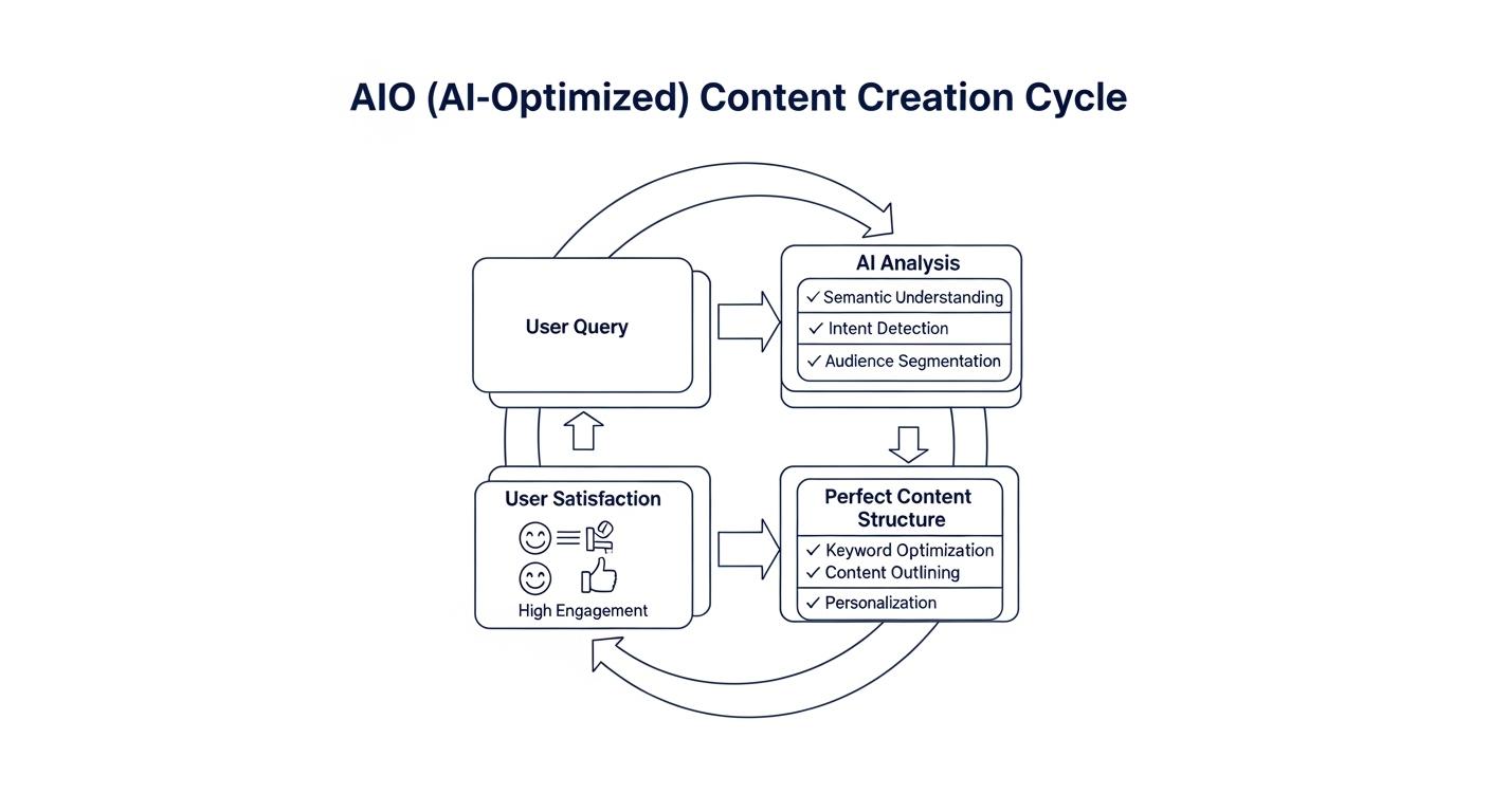 AIO(AI最適化)に対応した、ユーザーの潜在的な意図を完全に満たすコンテンツ構造のフロー図