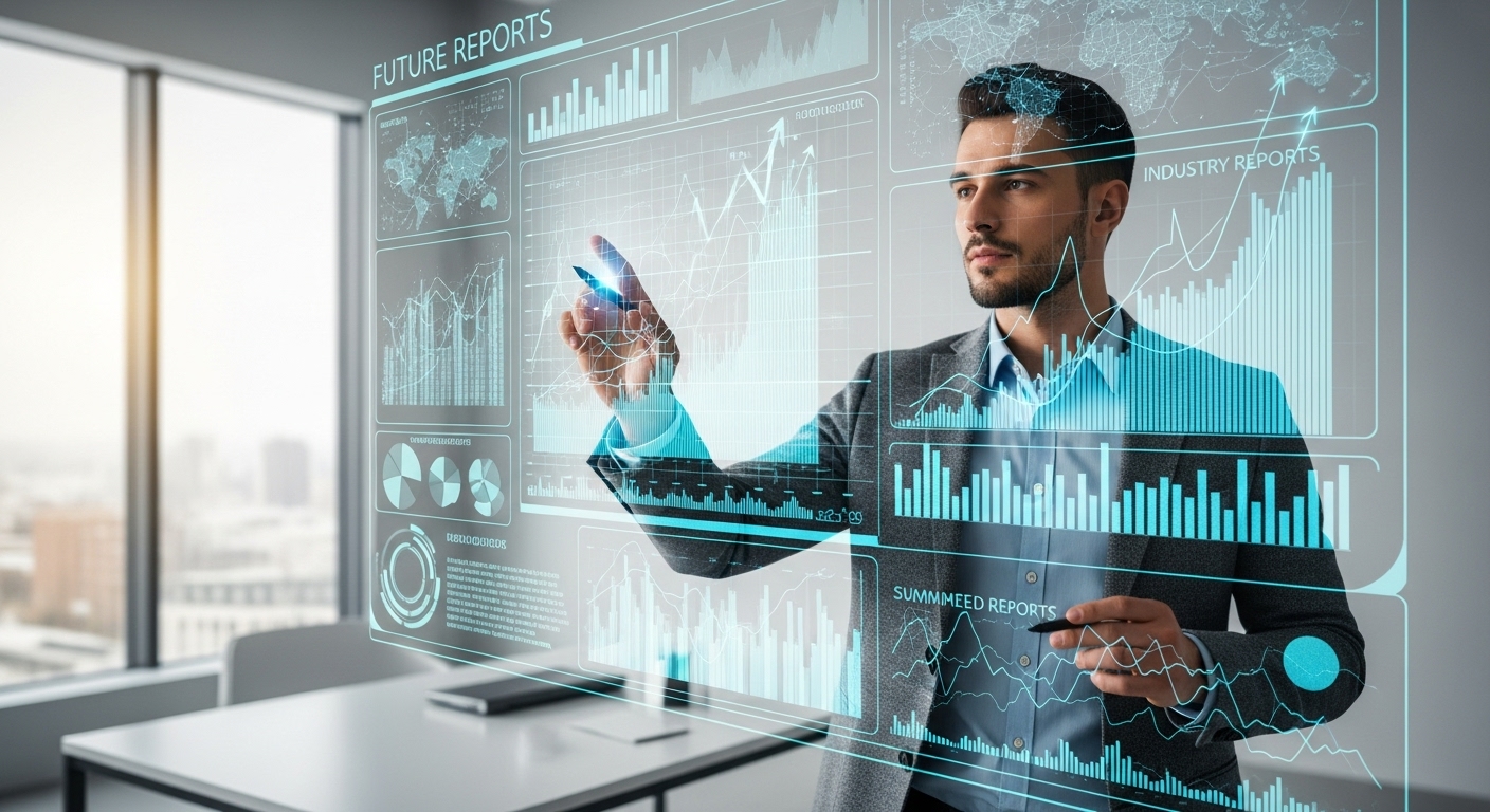 将来性のある業界の動向と成長性をデータ分析するビジネスパーソン