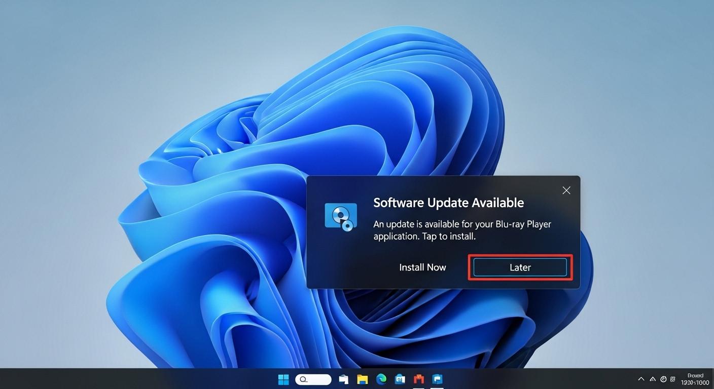 ブルーレイ再生ソフトのアップデート通知画面。