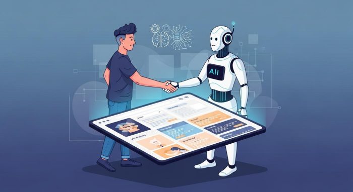 デザイナーとAIが協力して一つのデザインを完成させる協業のイメージ。