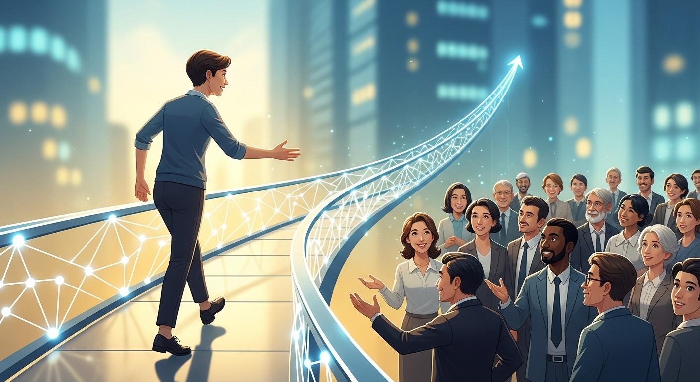 共感力を身につけ、自信を持って他者との繋がりを築く未来のイメージ。