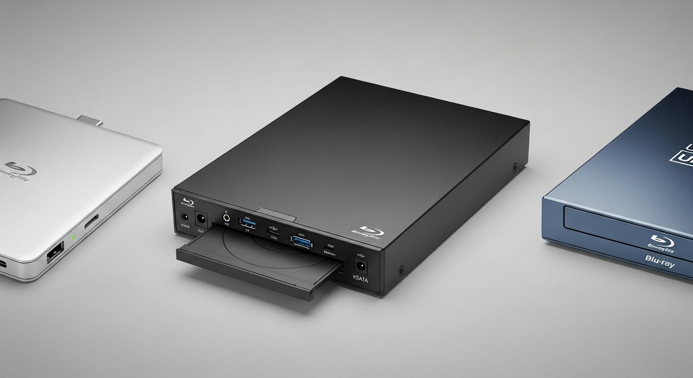 ポータブル、据え置き、UHD対応など、異なる種類の外付けブルーレイドライブ。