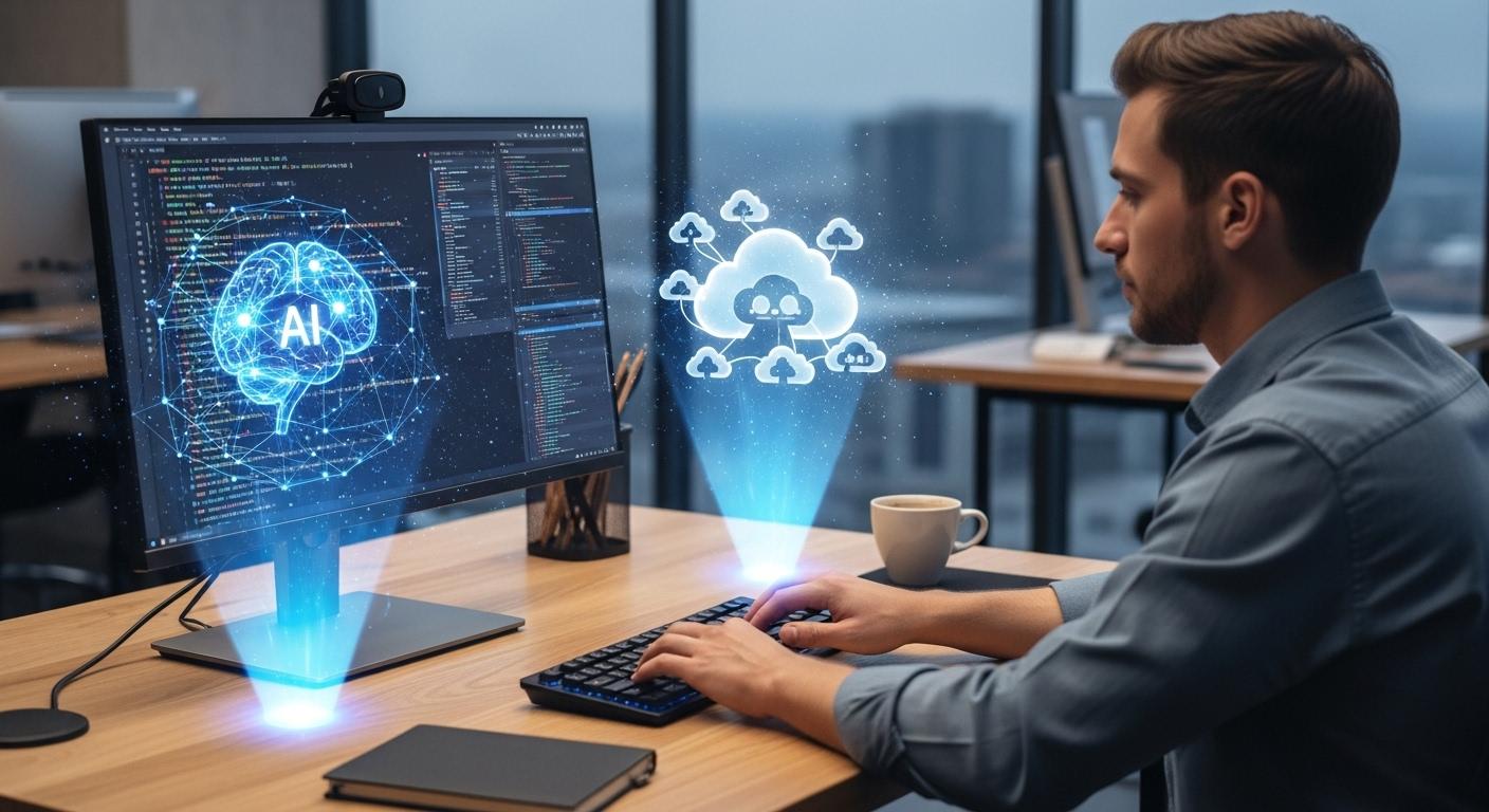 ITエンジニアがAIとクラウド技術を使う様子