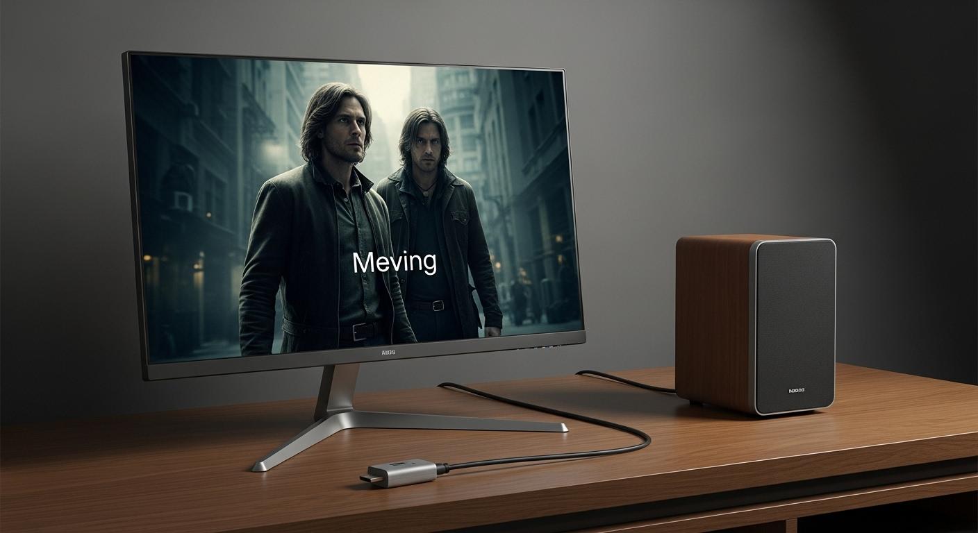 PCと外部ディスプレイ、スピーカーによるホームシアター構築。