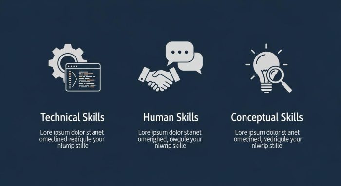 スキルを3種類(テクニカル、ヒューマン、コンセプチュアル)に分類したインフォグラフィック