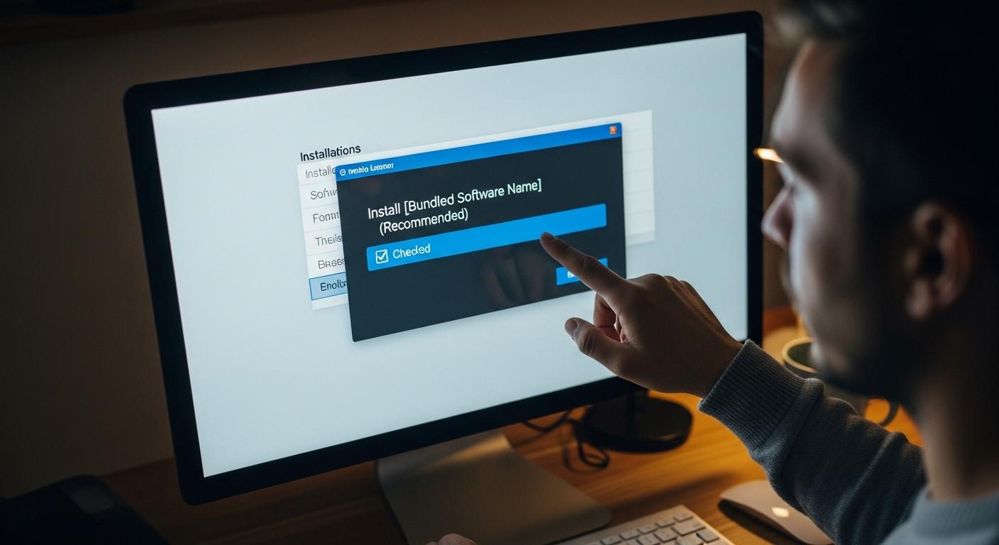 ソフトのインストール時にバンドルソフトのチェックを外している画像。