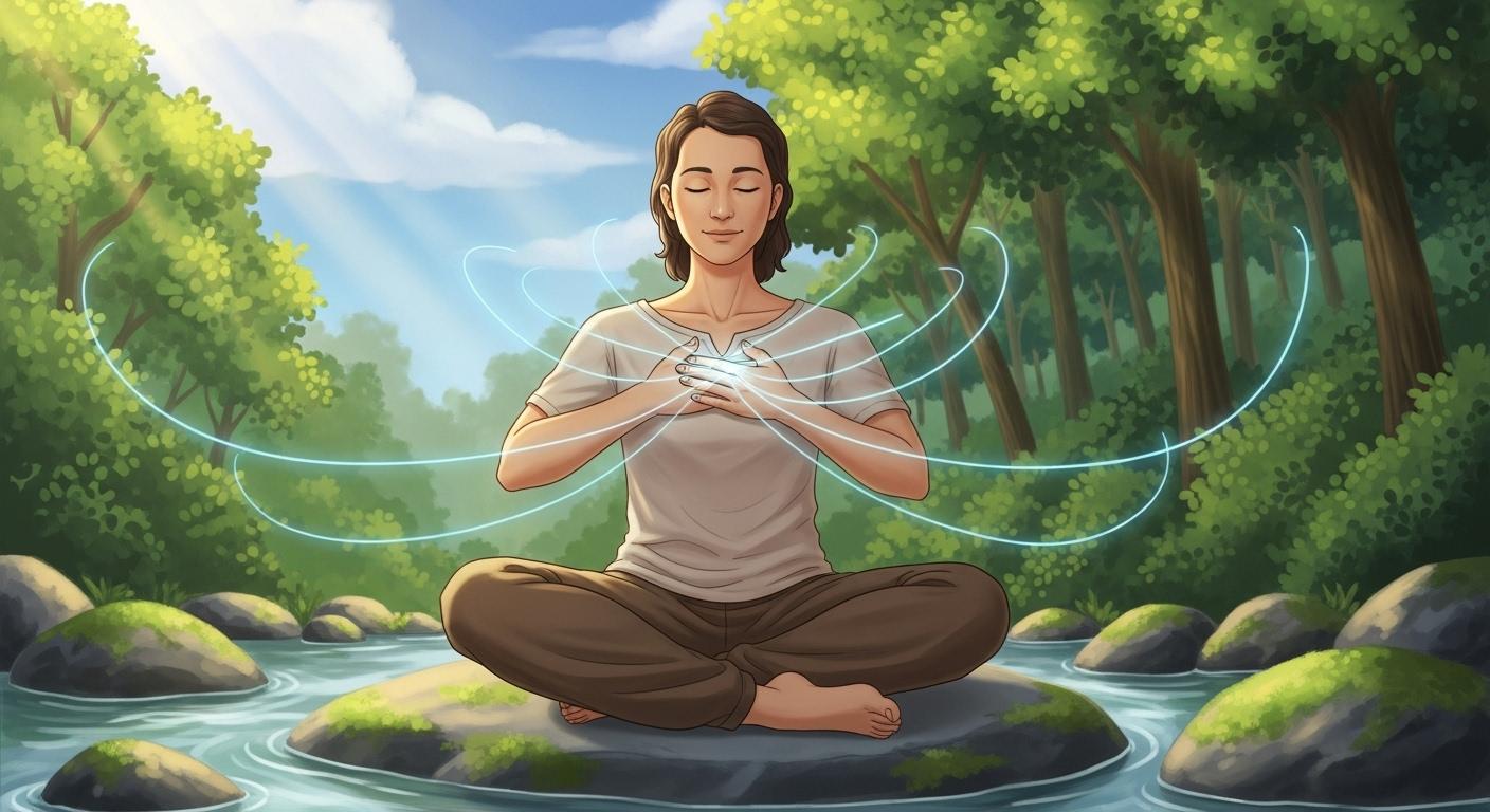 スージングタッチを実践する人物のイラスト