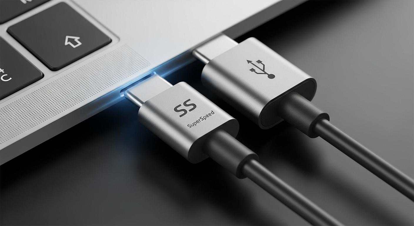 USB 3.0/Type-Cケーブルによる高速接続の様子。