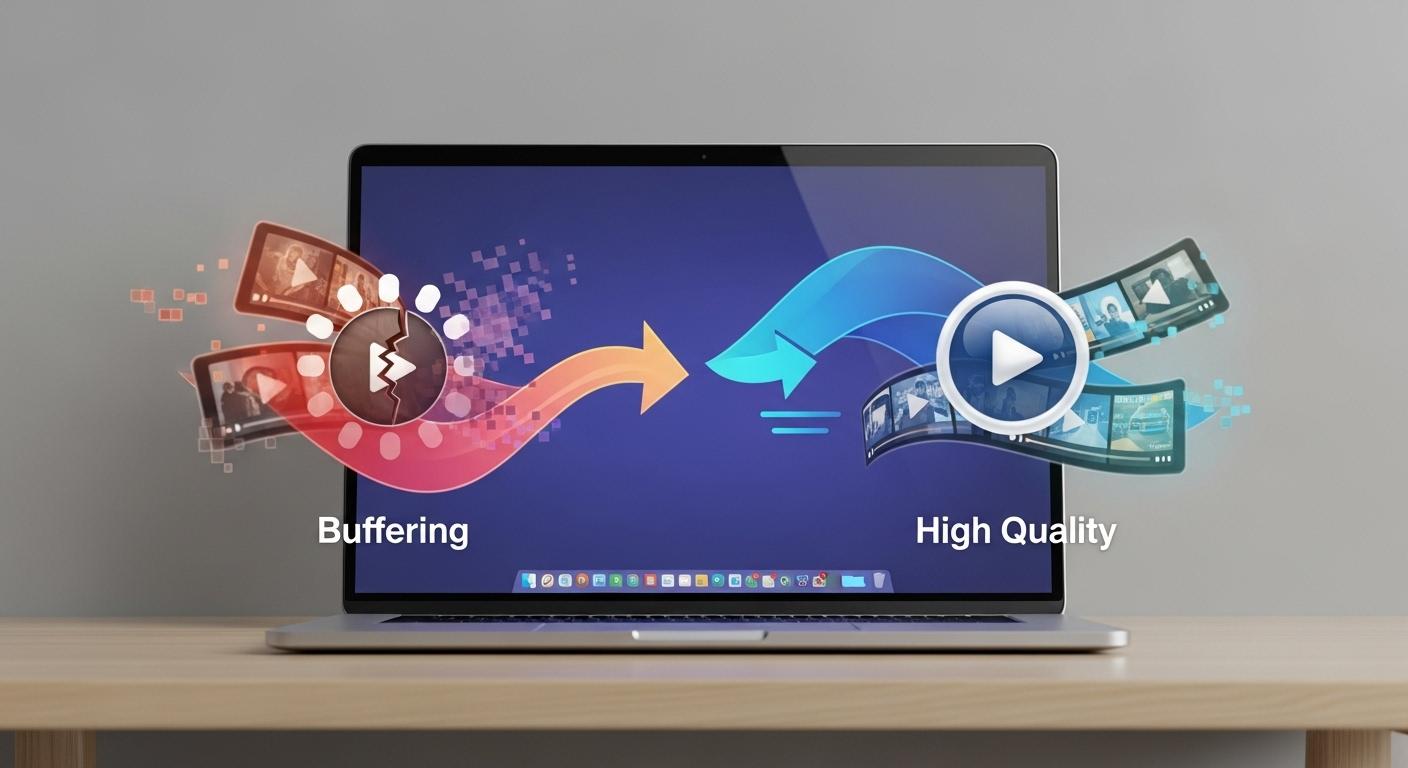 読み込みの遅い動画からスムーズな高画質動画に改善されたPC画面。