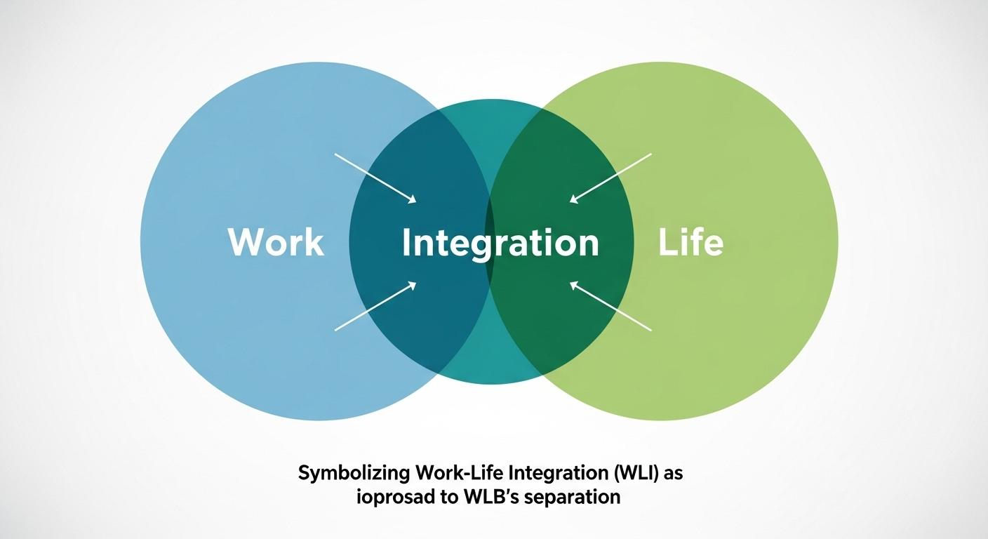 ワーク・ライフ・インテグレーション（WLI）の概念図：仕事と生活の領域が重なり統合されているイメージ
