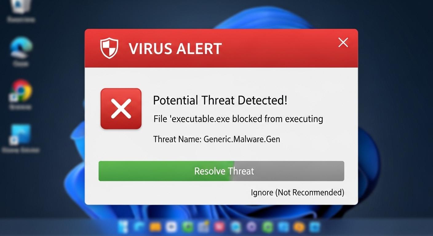 ウイルス対策ソフトがインストーラーの実行をブロックしている通知画面。