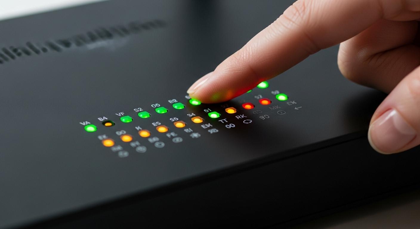 ルーターのランプ状態を確認している様子。