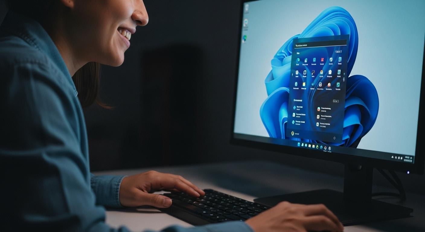 Windows 11のメンテナンス後に快適になったPCを使用するユーザーの様子。