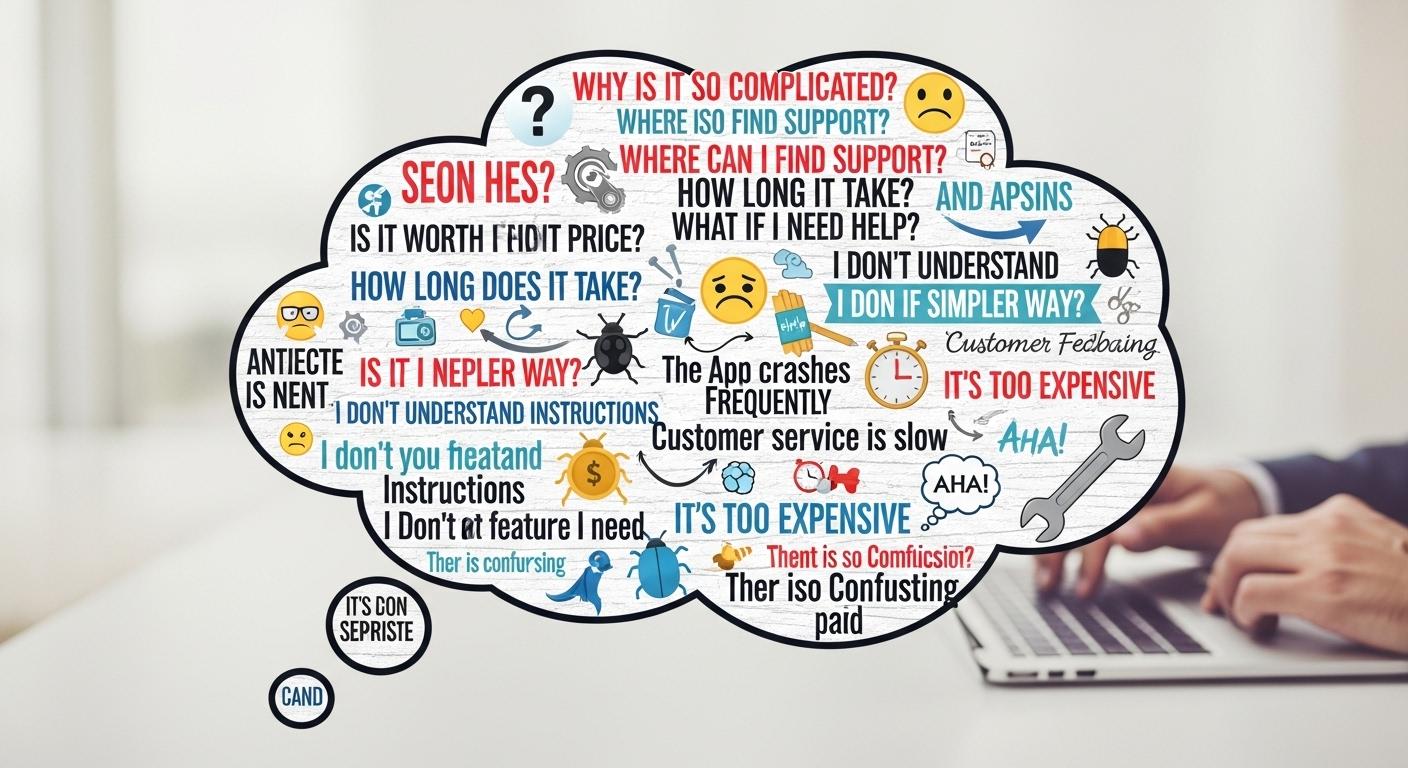 顧客の悩みや質問が詰まった思考のバブル。