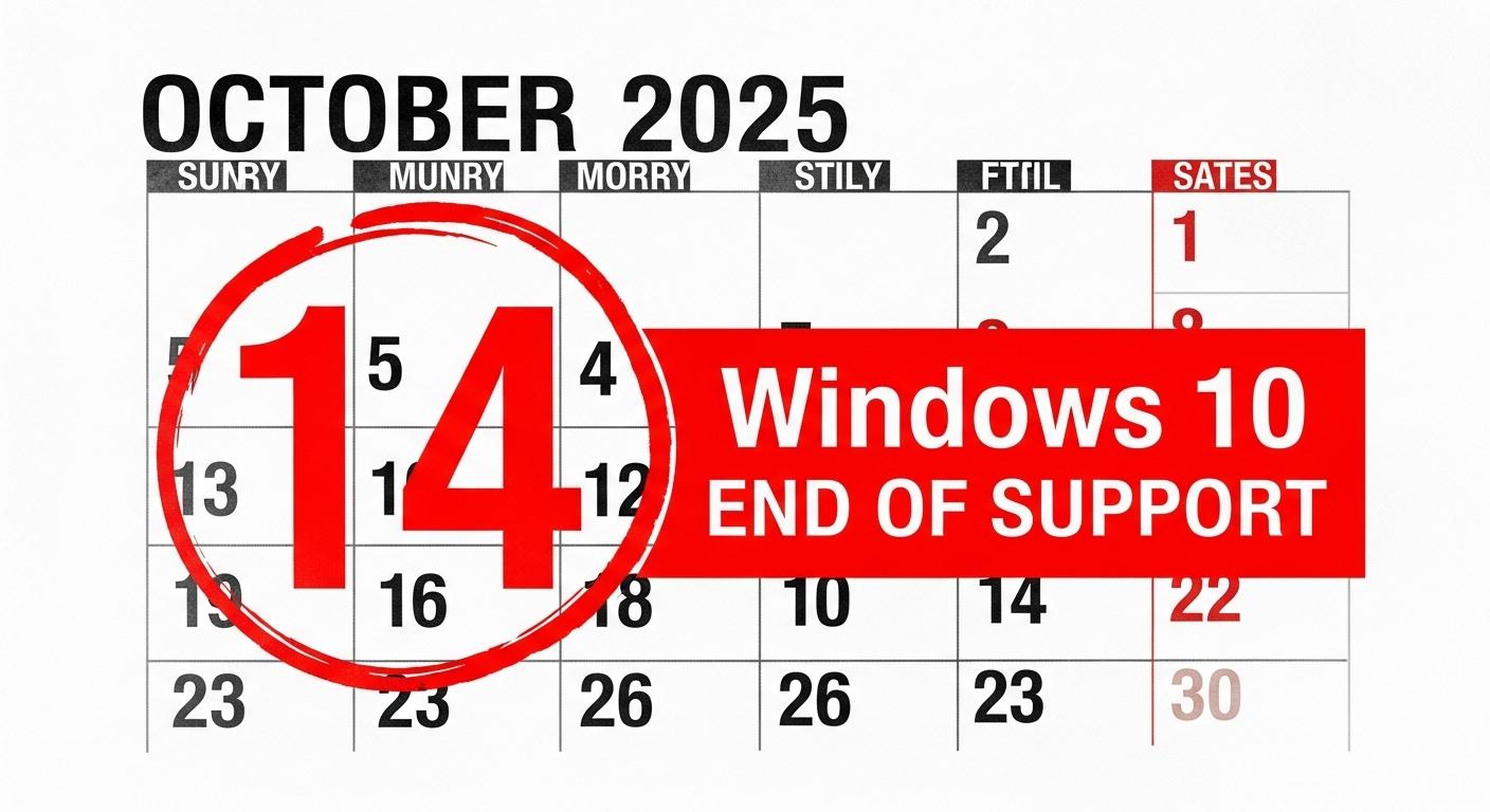 Windows 10のサポート終了日、2025年10月14日のカレンダー。