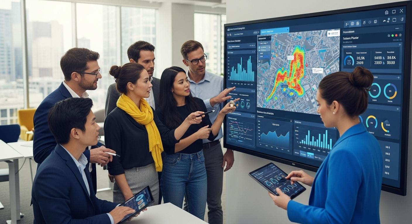 Dockpitの導入事例として、複数の部署がデータ分析を行う様子。