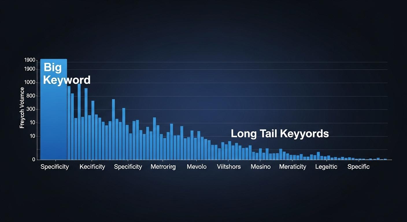 検索頻度の分布を示すロングテール曲線グラフ。