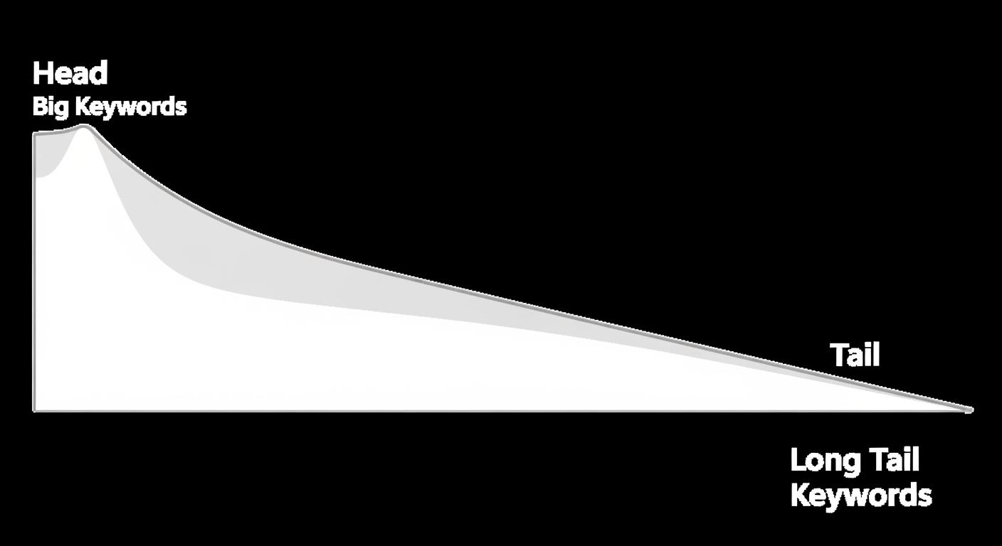 検索ボリュームの分布を示すロングテール曲線グラフ。