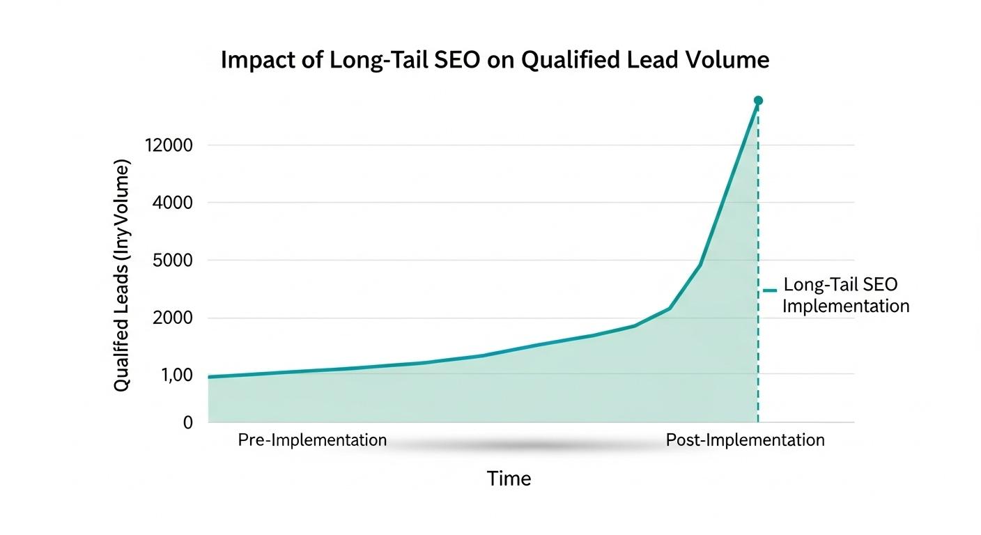 ロングテールSEO導入後の質の高いリード獲得数の増加を示す棒グラフ。
