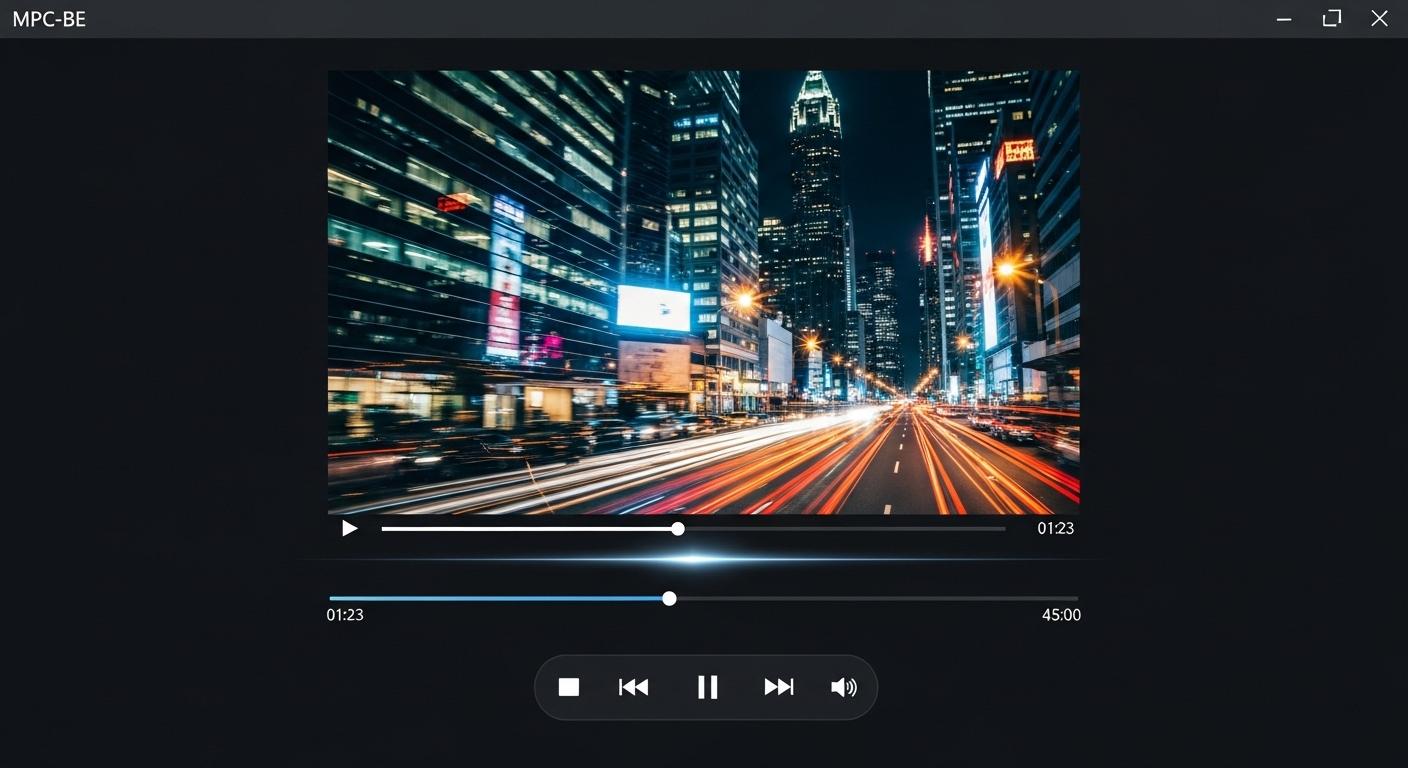 MPC-BEの黒を基調とした動画再生インターフェース。