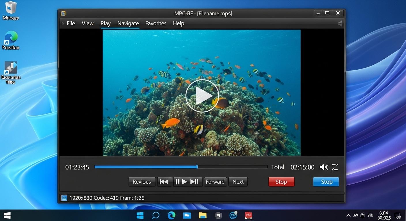 MPC-BEの動画再生画面のインターフェース。