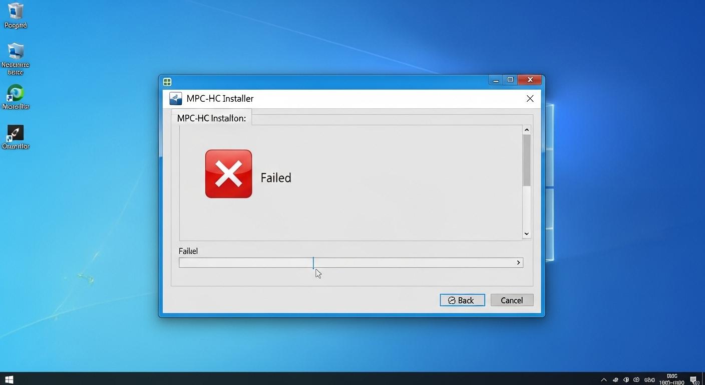 MPC-HCのインストール失敗画面と赤いエラーアイコン