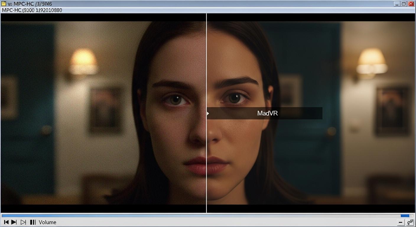 MPC-HCとMadVRによる高画質化前後の動画比較画像。