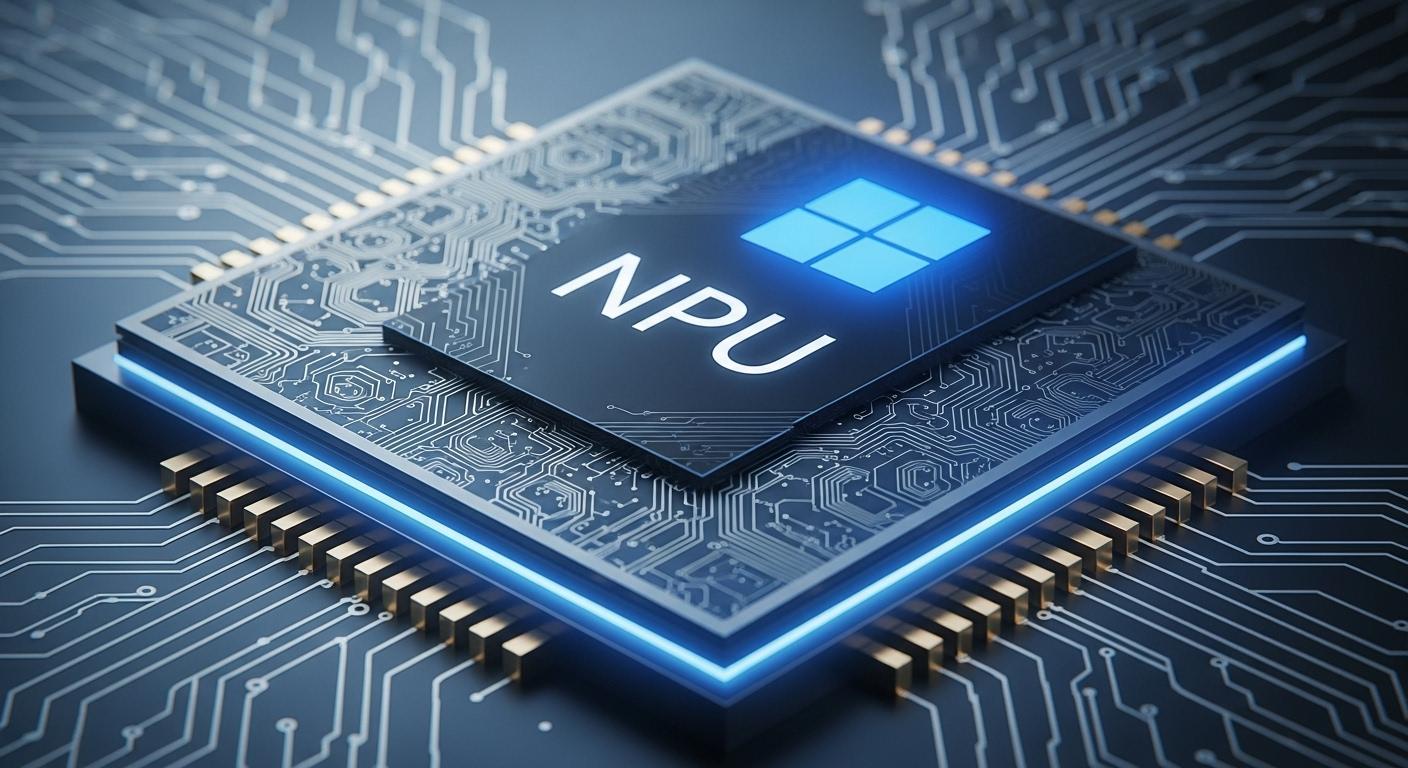 AI機能の処理に使われるNPUチップとWindows 11のアイコン。