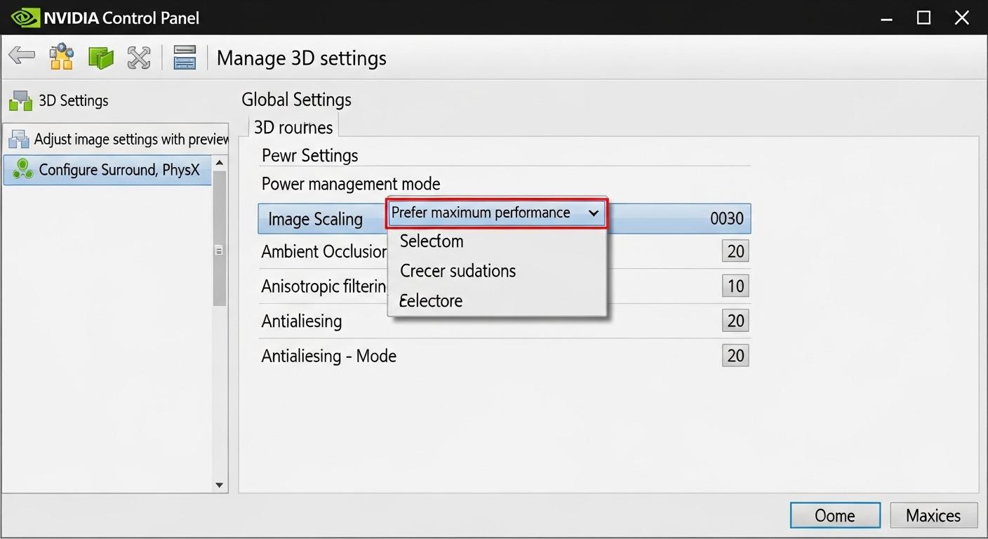 NVIDIAコントロールパネルでパフォーマンス最大化に設定している画面
