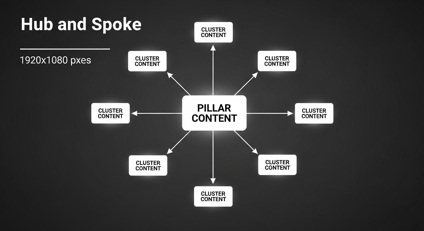 ピラーコンテンツとクラスターコンテンツの関係を示すトピッククラスターモデル図。