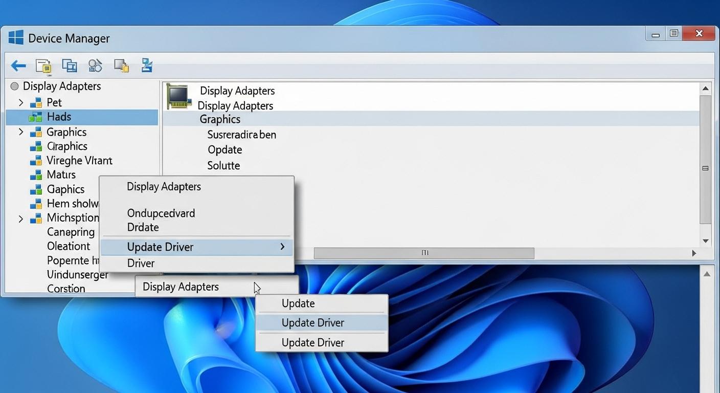 Windowsのデバイスマネージャーでグラフィックドライバーを更新する画面。
