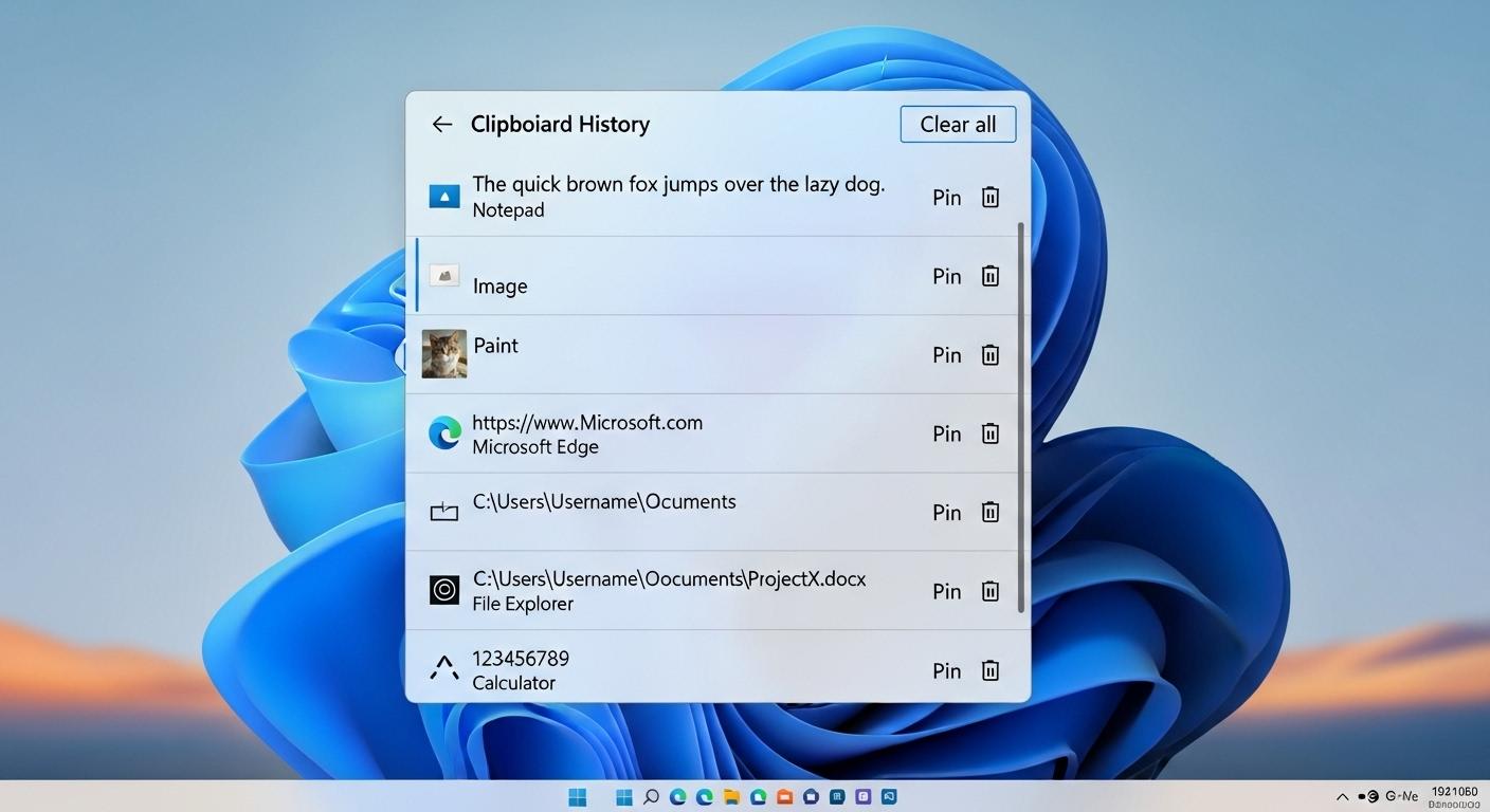 Windows 11のクリップボード履歴画面を示す画像。