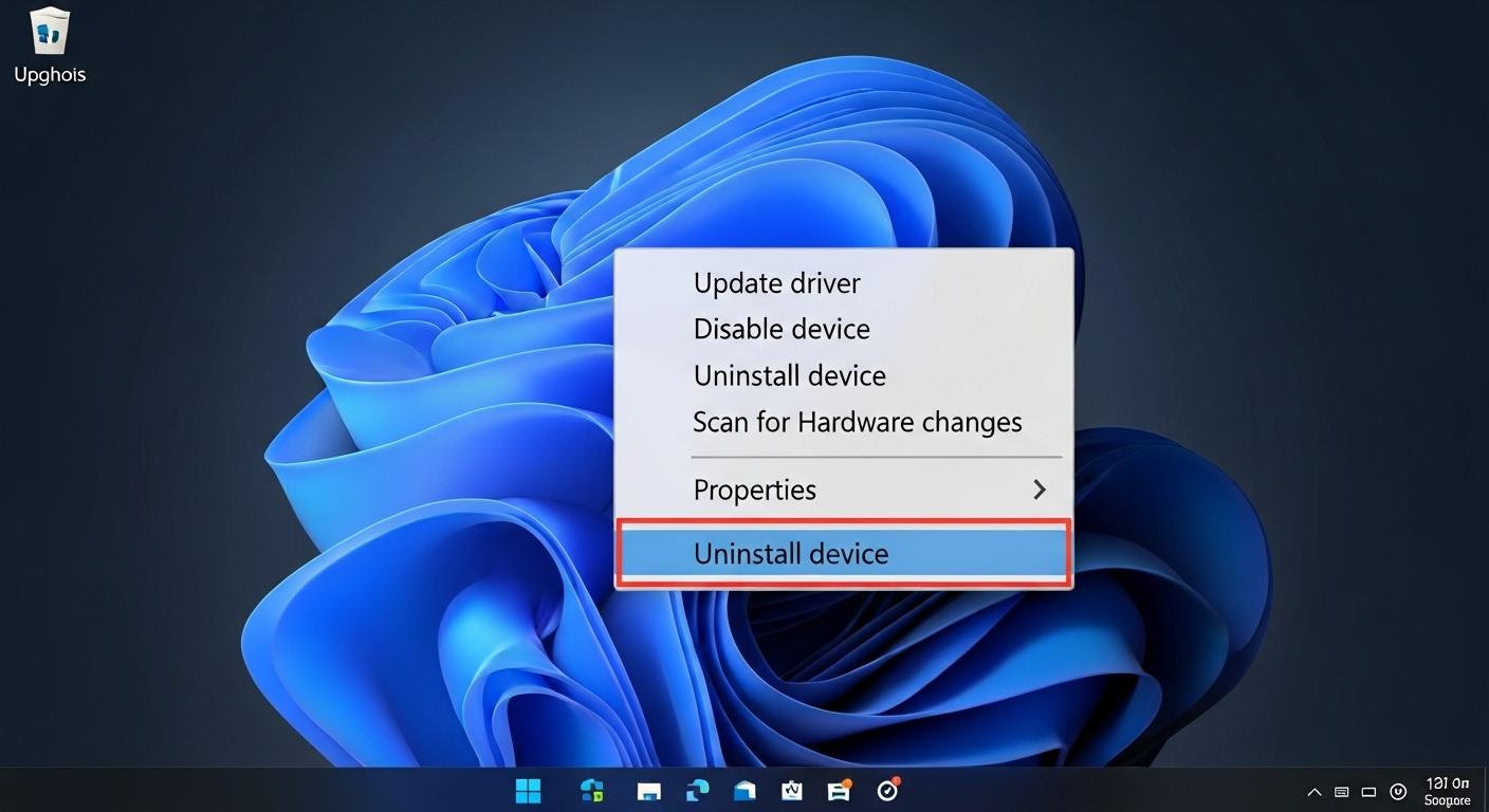 Windows 11のデバイスマネージャーでグラフィックドライバーをアンインストールする画面。
