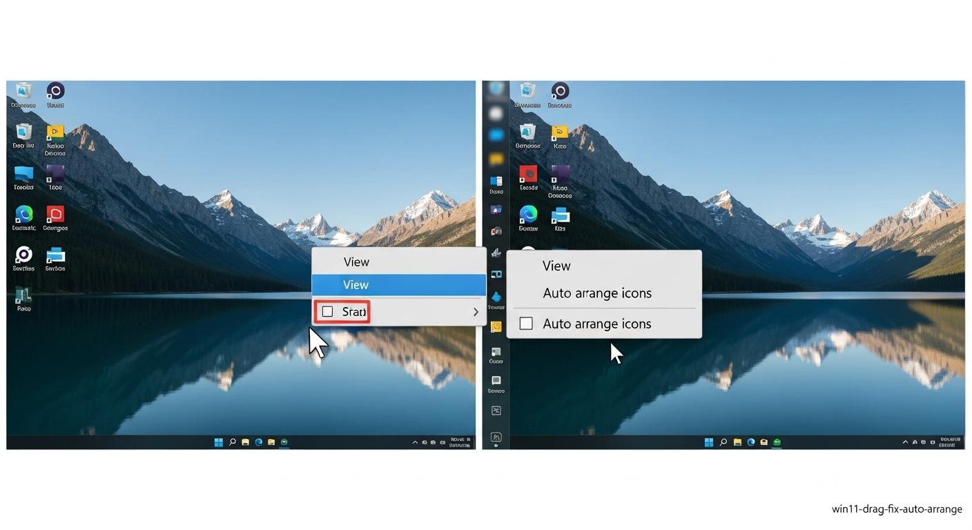 Windows 11でアイコンが移動できない問題を解決するために自動整列を解除する手順。