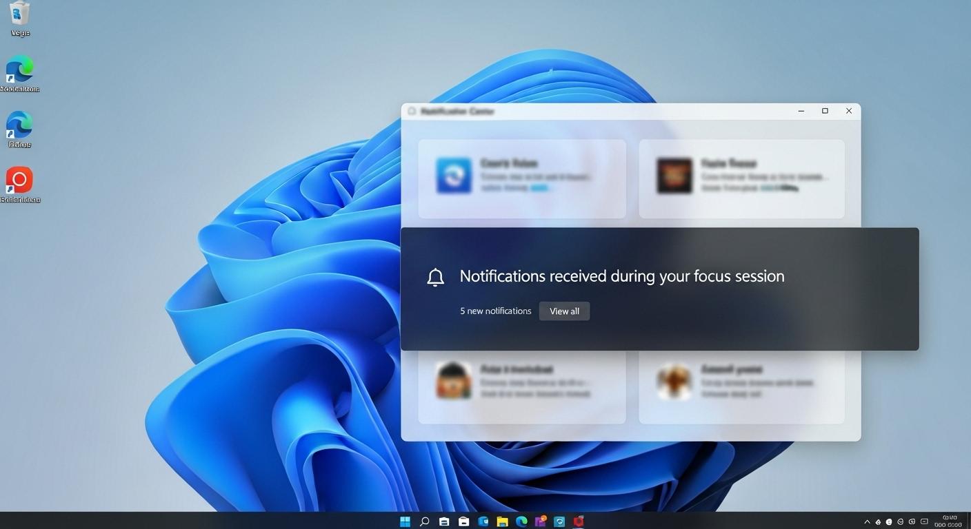 Windows 11の通知センターに集中モード中に届いた通知がまとめられている画面。