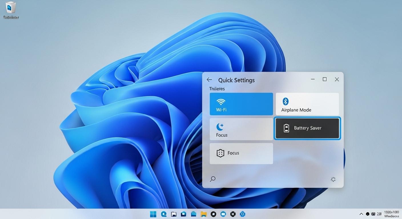 Windows 11のクイック設定パネルで「集中」のタイルが表示されている画面。